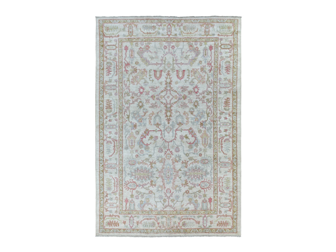 6'4" x 9'6" New Hand Knotted Ivory Wool Rectangle Oriental Rug - MOA10268921
