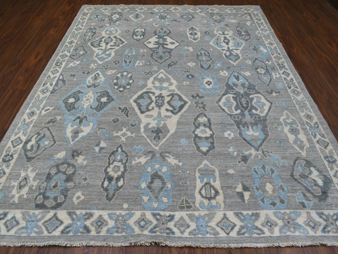 8'0" x 9'10" New Hand Knotted Grey Wool Rectangle Oriental Rug - MOA10268928