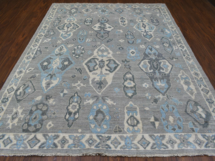 8'0" x 9'10" New Hand Knotted Grey Wool Rectangle Oriental Rug - MOA10268928