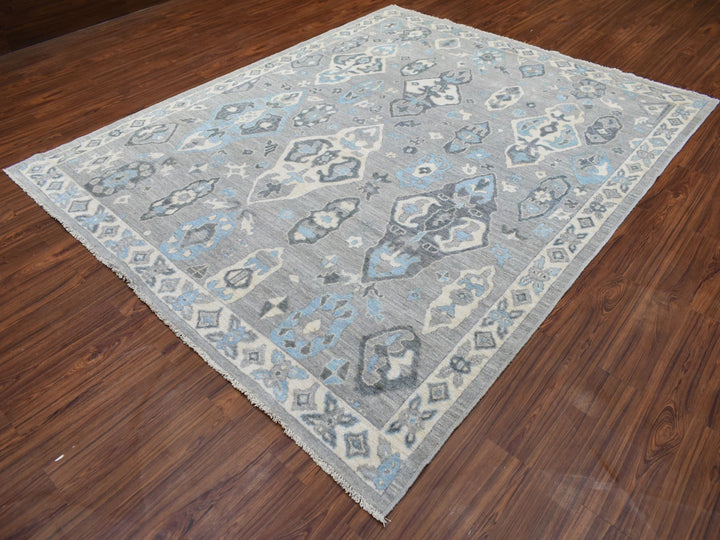 8'0" x 9'10" New Hand Knotted Grey Wool Rectangle Oriental Rug - MOA10268928