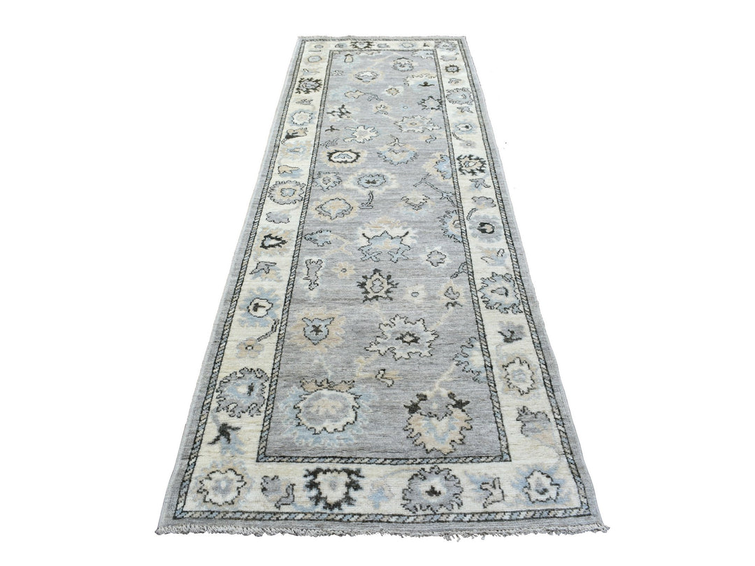 3'5" x 10'2" New Hand Knotted Grey Wool Runner Oriental Rug - MOA10268967