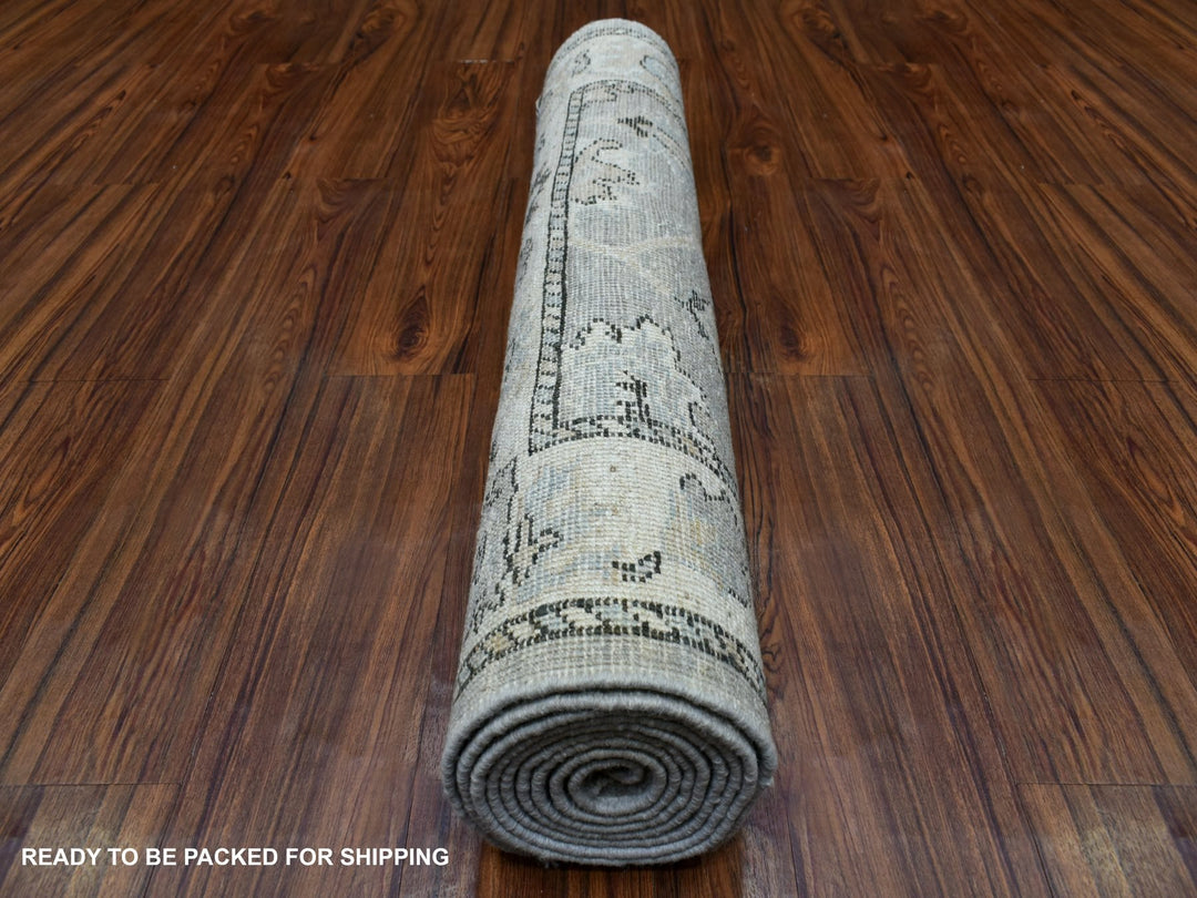 3'5" x 10'2" New Hand Knotted Grey Wool Runner Oriental Rug - MOA10268967