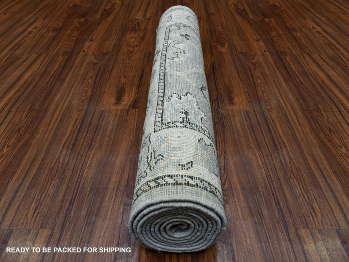 3'5" x 10'2" New Hand Knotted Grey Wool Runner Oriental Rug - MOA10268967