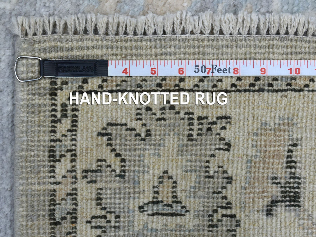 3'5" x 10'2" New Hand Knotted Grey Wool Runner Oriental Rug - MOA10268967
