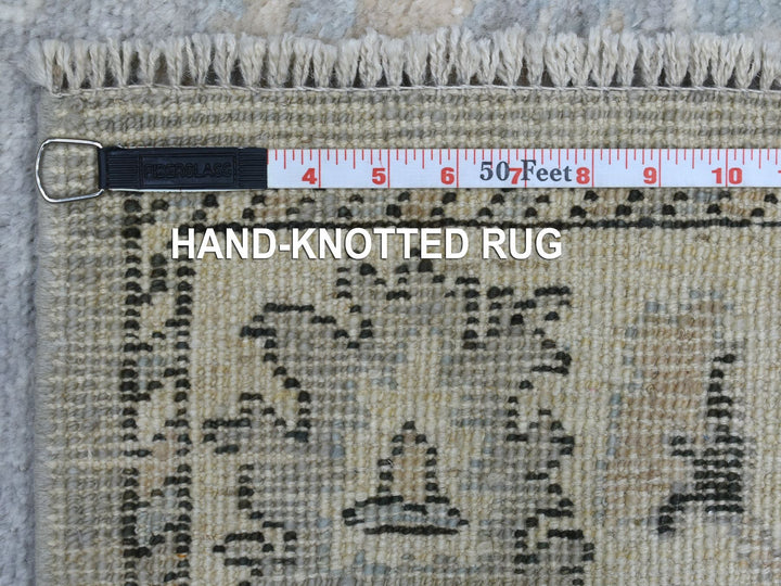 3'5" x 10'2" New Hand Knotted Grey Wool Runner Oriental Rug - MOA10268967