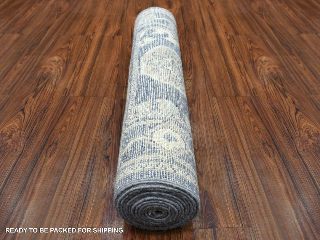 2'7" x 11'5" New Hand Knotted Grey Wool Runner Oriental Rug - MOA10268980