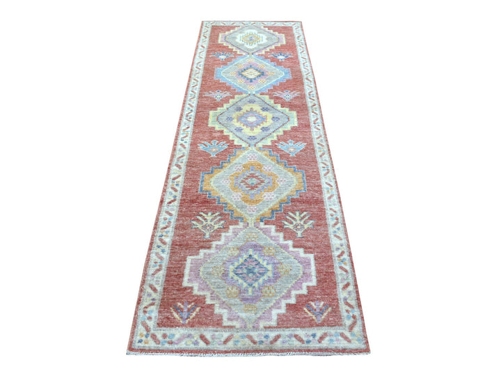 2'10" x 9'6" New Hand Knotted Red Wool Runner Oriental Rug - MOA10268985