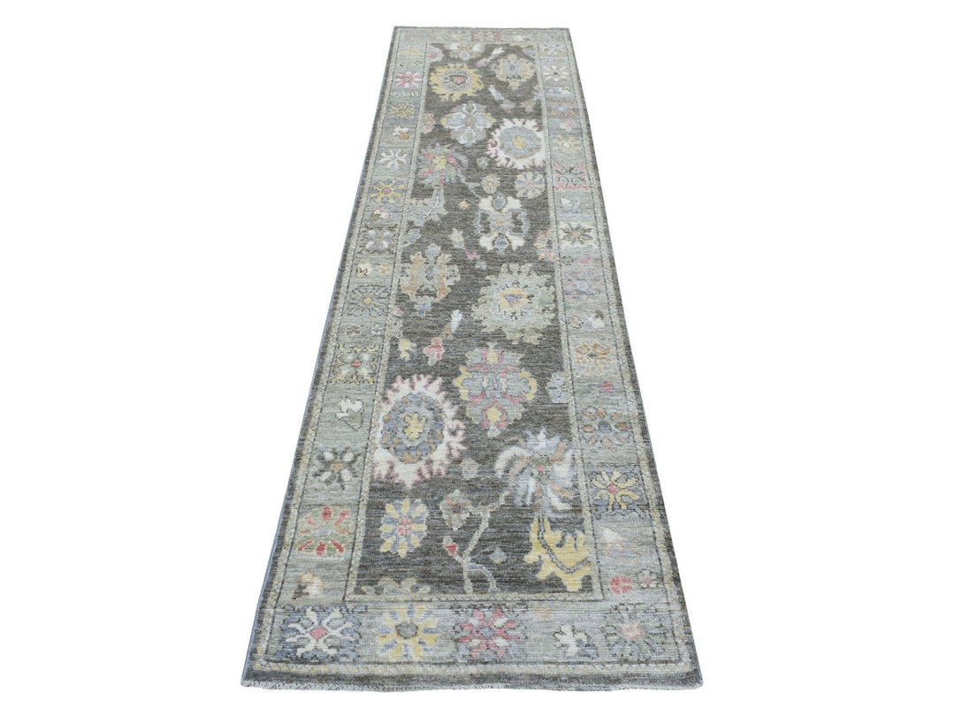 2'8" x 10'1" New Hand Knotted Black Wool Runner Oriental Rug - MOA10269047