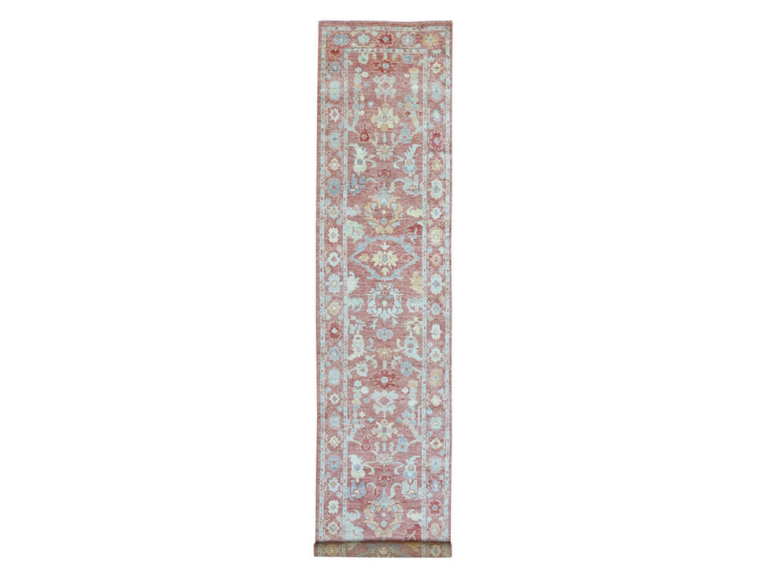 3'1" x 16'1" New Hand Knotted Pink Wool Runner Oriental Rug - MOA10269056