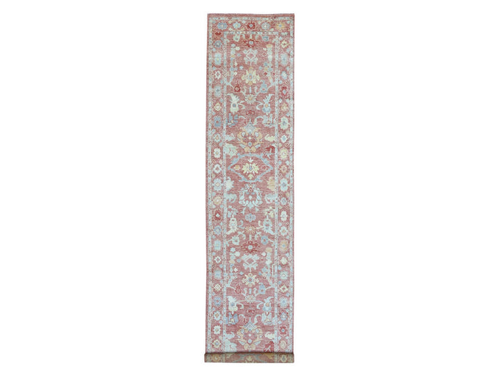 3'1" x 16'1" New Hand Knotted Pink Wool Runner Oriental Rug - MOA10269056