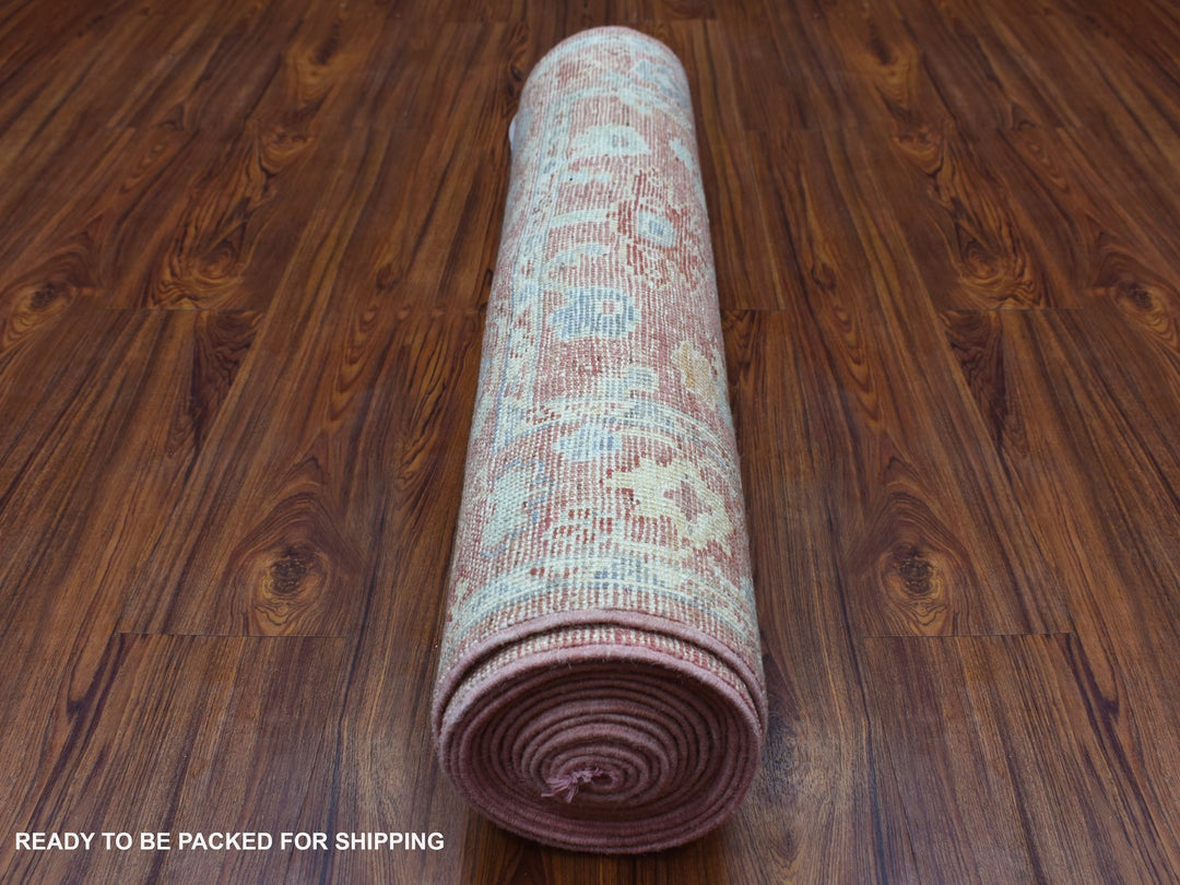 3'1" x 16'1" New Hand Knotted Pink Wool Runner Oriental Rug - MOA10269056
