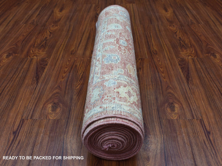 3'1" x 16'1" New Hand Knotted Pink Wool Runner Oriental Rug - MOA10269056