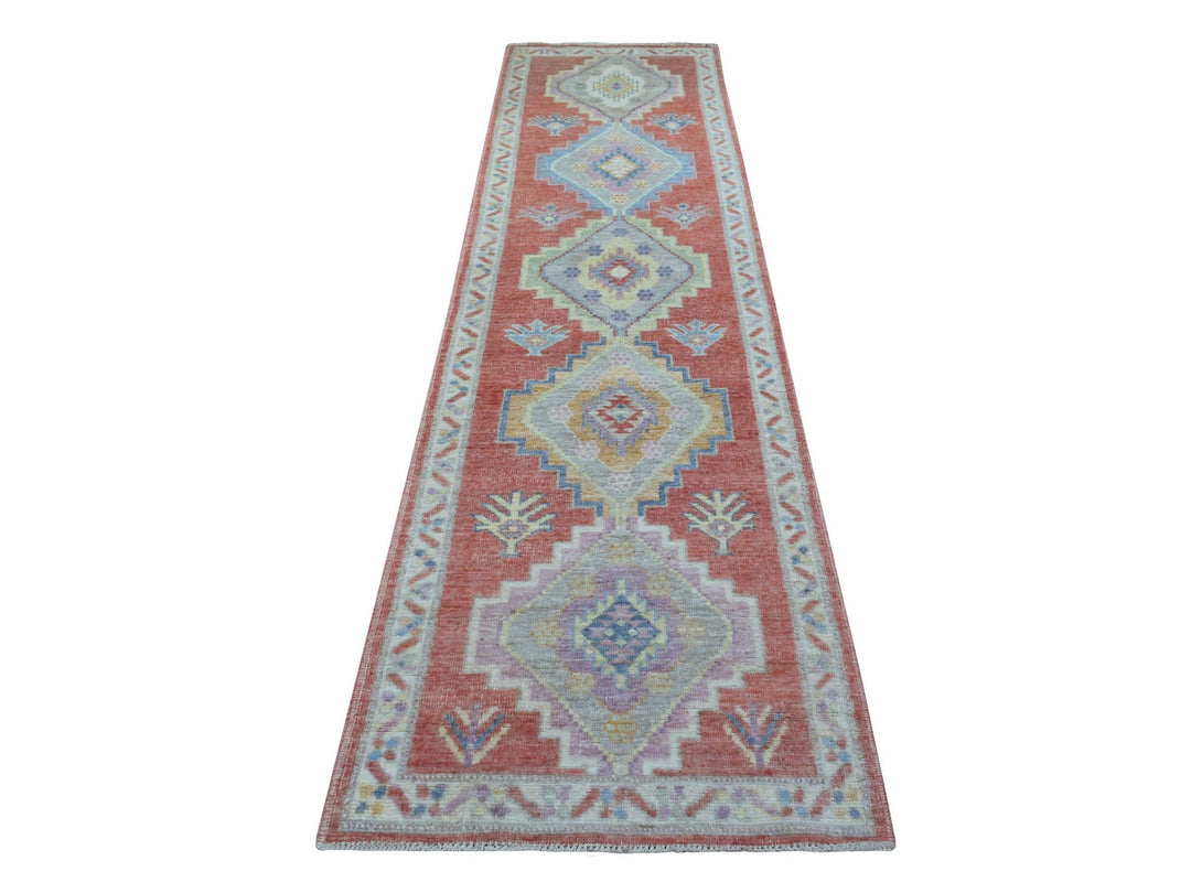 2'9" x 10'5" New Hand Knotted Pink Wool Runner Oriental Rug - MOA10269057