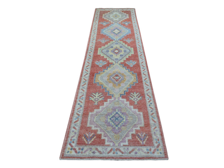 2'9" x 10'5" New Hand Knotted Pink Wool Runner Oriental Rug - MOA10269057