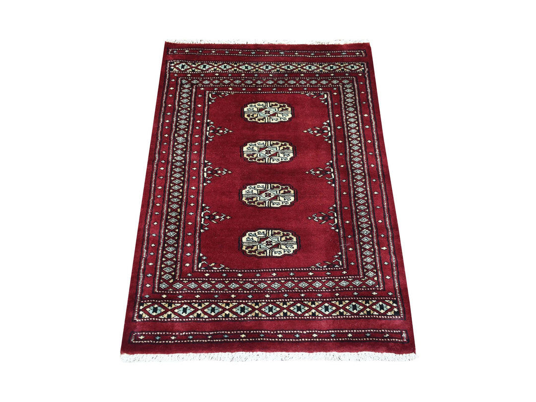 2'7" x 3'9" New Hand Knotted Red Wool Rectangle Oriental Rug - MOA10269214