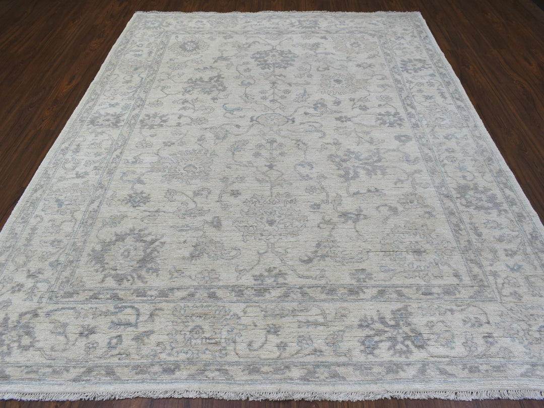 8'1" x 9'7" New Hand Knotted Ivory Wool Rectangle Oriental Rug - MOA10269259