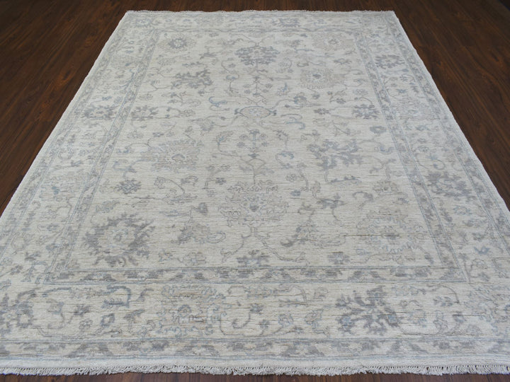 8'1" x 9'7" New Hand Knotted Ivory Wool Rectangle Oriental Rug - MOA10269259