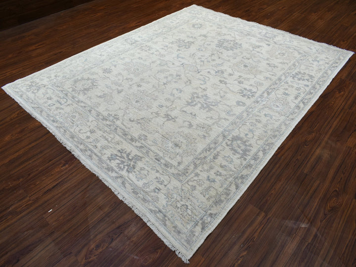 8'1" x 9'7" New Hand Knotted Ivory Wool Rectangle Oriental Rug - MOA10269259