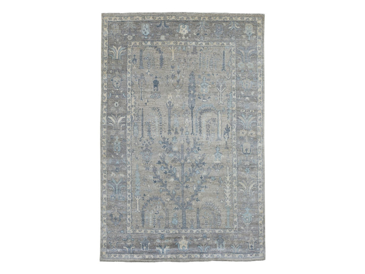 6'0" x 9'2" New Hand Knotted Grey Wool Rectangle Oriental Rug - MOA10269266