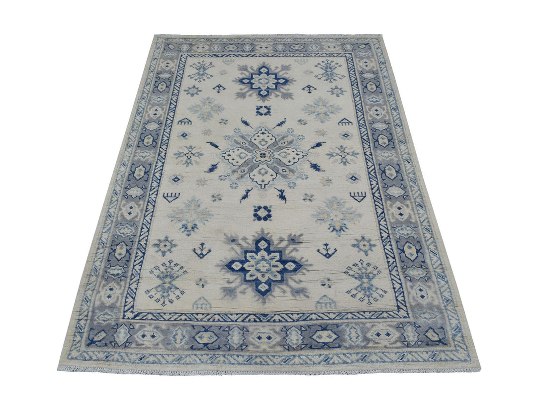 3'9" x 5'9" New Hand Knotted Ivory Wool Rectangle Oriental Rug - MOA10269302