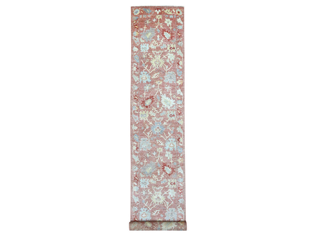 3'0" x 19'9" New Hand Knotted Pink Wool Runner Oriental Rug - MOA10269321