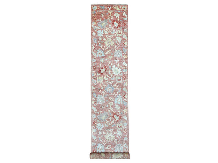 3'0" x 19'9" New Hand Knotted Pink Wool Runner Oriental Rug - MOA10269321