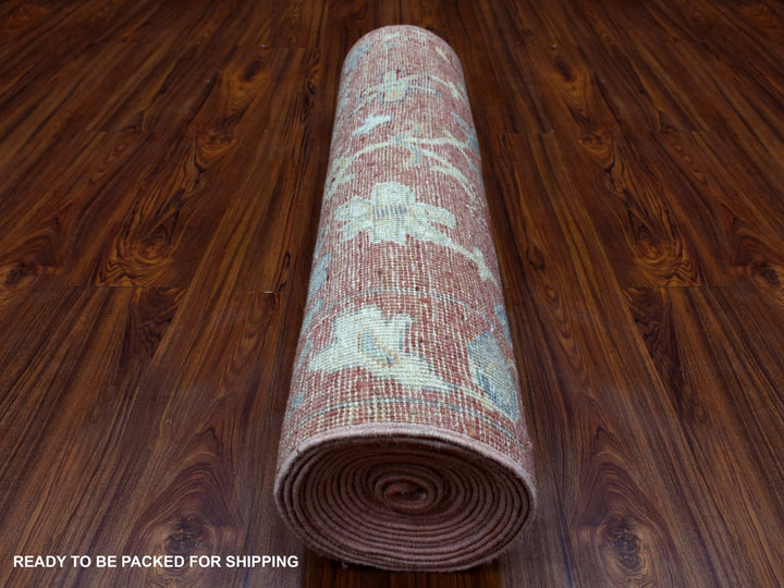 3'1" x 19'8" New Hand Knotted Pink Wool Runner Oriental Rug - MOA10269337