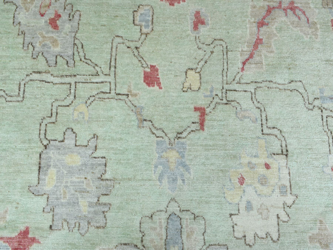 11'9" x 17'3" New Hand Knotted Green Wool Rectangle Oriental Rug - MOA10269373