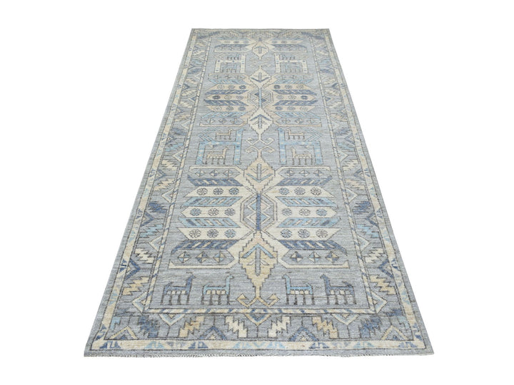 4'1" x 9'9" New Hand Knotted Grey Wool Runner Oriental Rug - MOA10269503