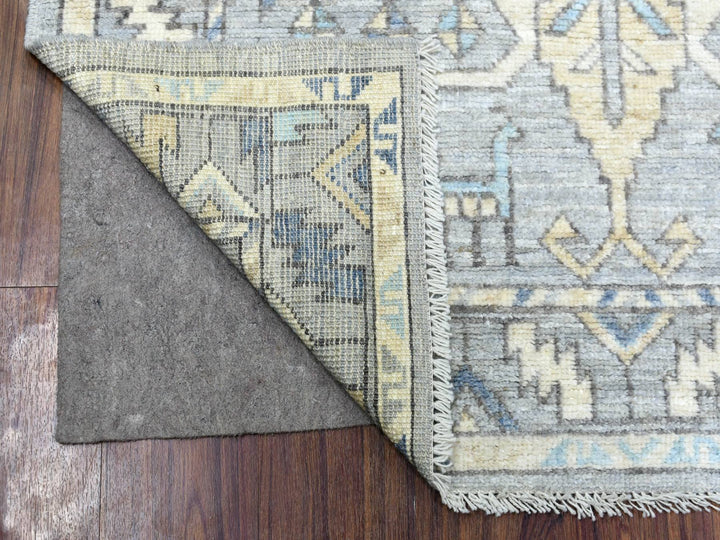 4'1" x 9'9" New Hand Knotted Grey Wool Runner Oriental Rug - MOA10269503