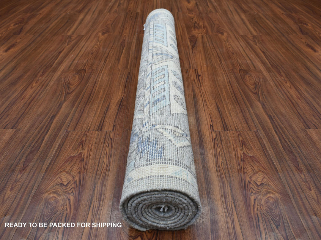 4'1" x 9'9" New Hand Knotted Grey Wool Runner Oriental Rug - MOA10269503