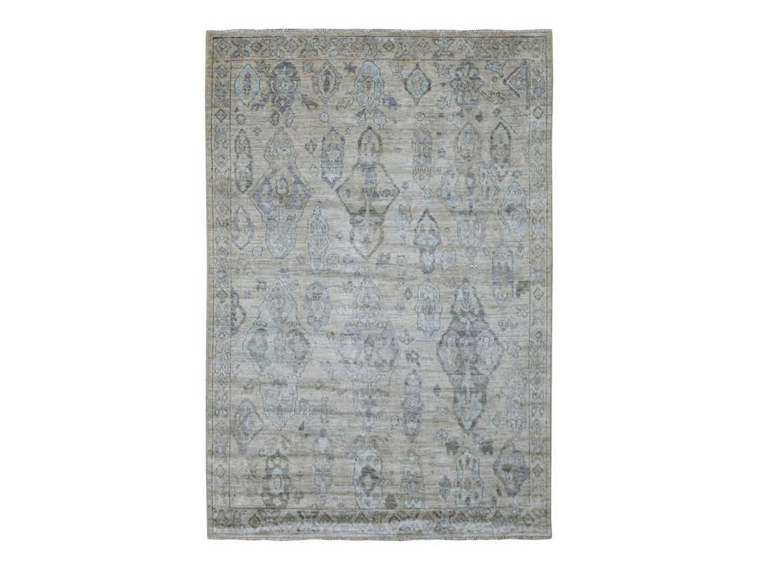 6'3" x 9'0" New Hand Knotted Beige Wool Rectangle Oriental Rug - MOA10269528