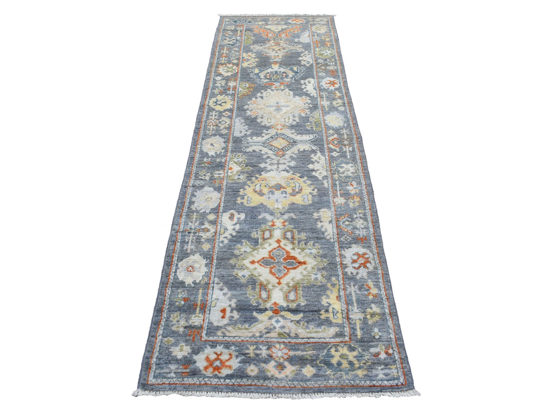 2'9" x 9'9" New Hand Knotted Grey Wool Runner Oriental Rug - MOA10269555