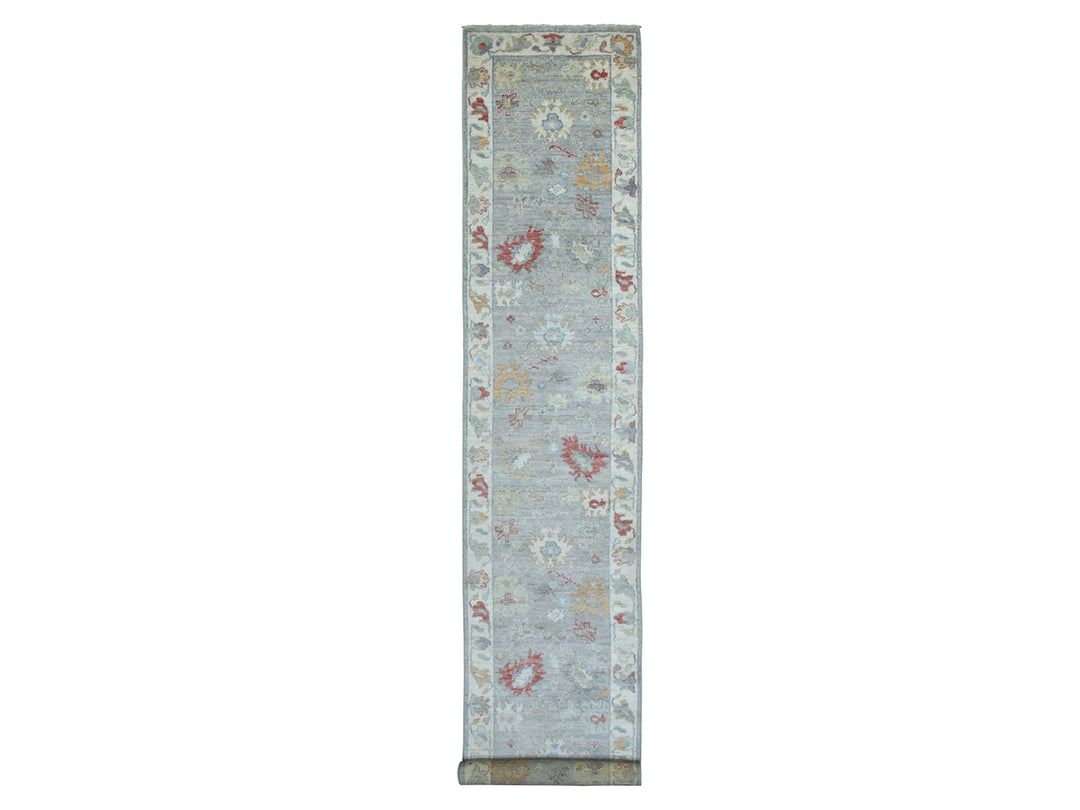3'1" x 17'6" New Hand Knotted Grey Wool Runner Oriental Rug - MOA10269604
