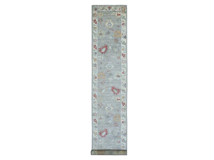 3'1" x 17'6" New Hand Knotted Grey Wool Runner Oriental Rug - MOA10269604
