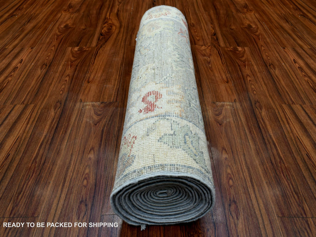 3'1" x 17'6" New Hand Knotted Grey Wool Runner Oriental Rug - MOA10269604