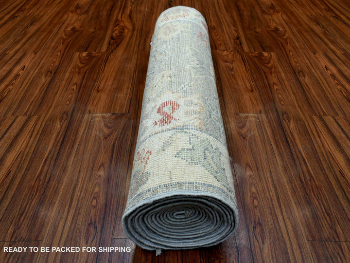 3'1" x 17'6" New Hand Knotted Grey Wool Runner Oriental Rug - MOA10269604