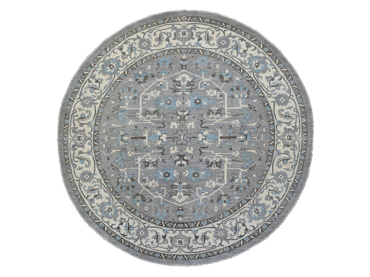 11'7" x 11'8" New Hand Knotted Grey Wool Round Oriental Rug - MOA10269652