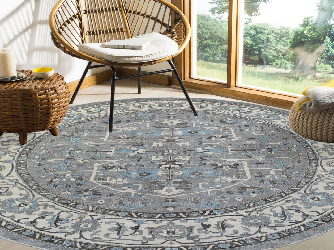 11'7" x 11'8" New Hand Knotted Grey Wool Round Oriental Rug - MOA10269652