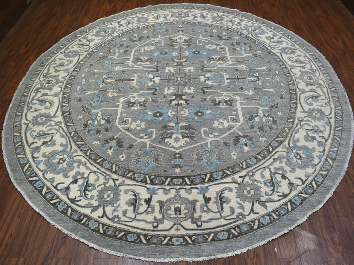 11'7" x 11'8" New Hand Knotted Grey Wool Round Oriental Rug - MOA10269652