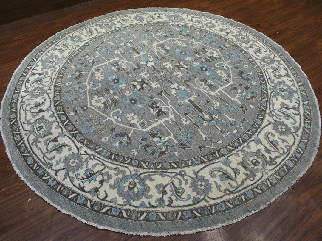 11'7" x 11'8" New Hand Knotted Grey Wool Round Oriental Rug - MOA10269652