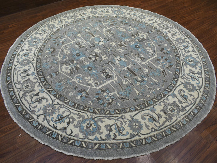 11'7" x 11'8" New Hand Knotted Grey Wool Round Oriental Rug - MOA10269652