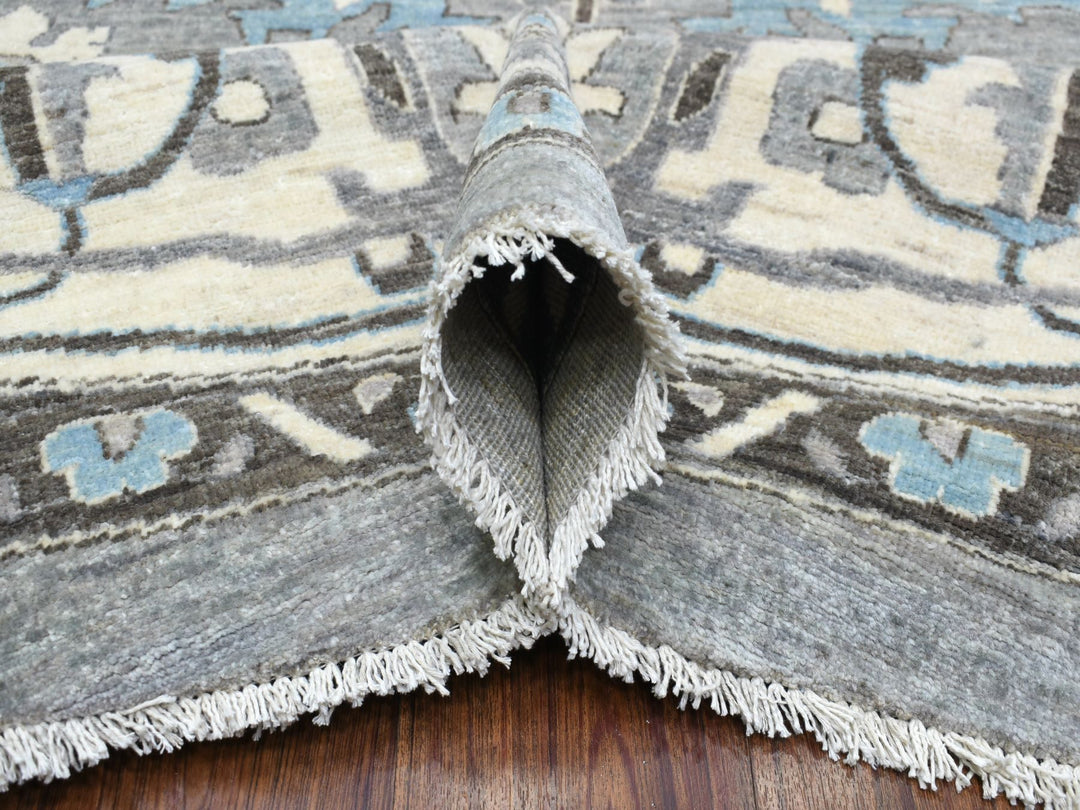 11'7" x 11'8" New Hand Knotted Grey Wool Round Oriental Rug - MOA10269652