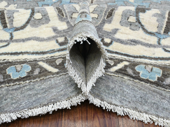 11'7" x 11'8" New Hand Knotted Grey Wool Round Oriental Rug - MOA10269652