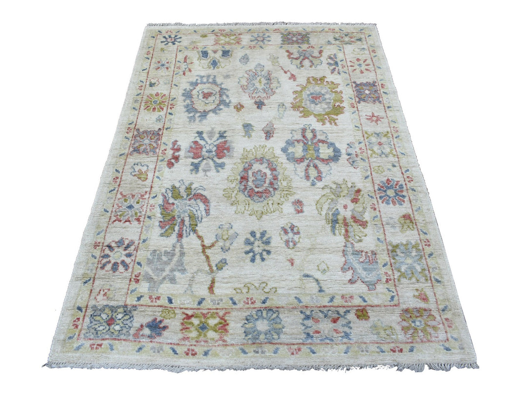 4'1" x 6'0" New Hand Knotted Ivory Wool Rectangle Oriental Rug - MOA10269814