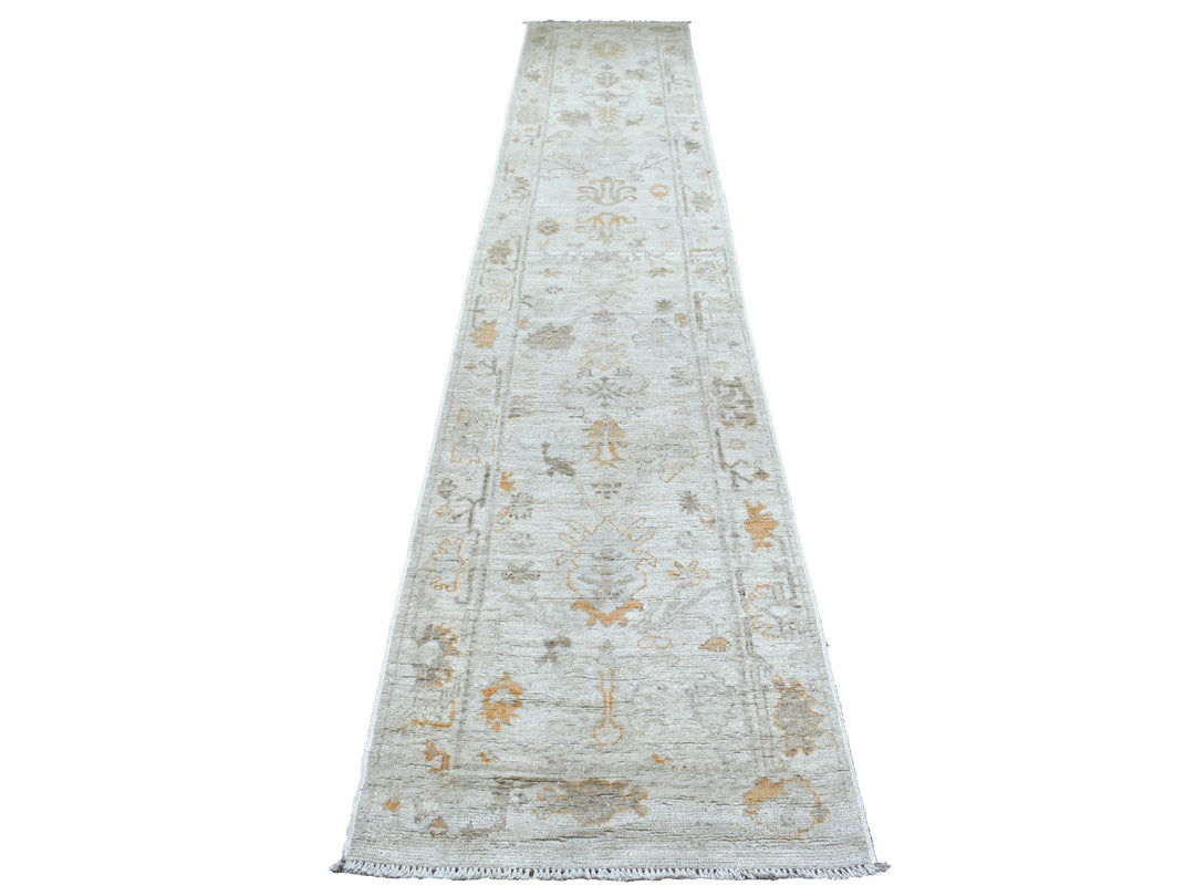 2'5" x 13'9" New Hand Knotted Grey Wool Runner Oriental Rug - MOA10269850
