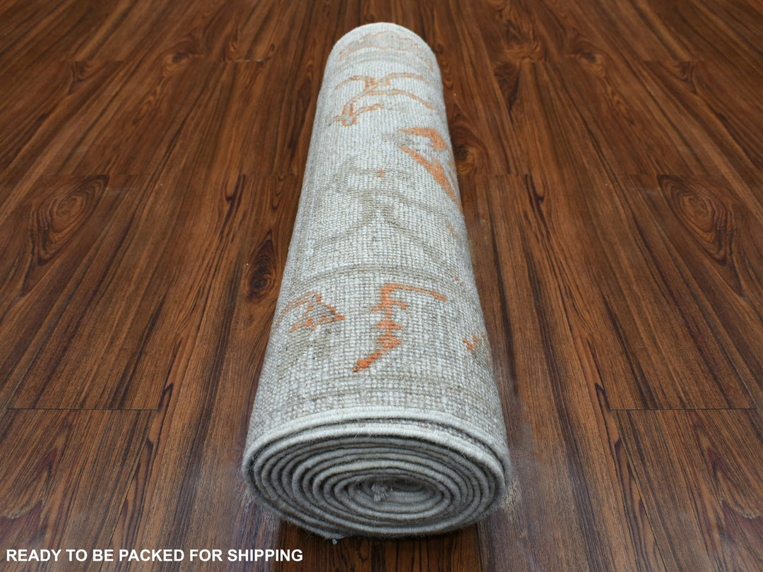 2'5" x 13'9" New Hand Knotted Grey Wool Runner Oriental Rug - MOA10269850