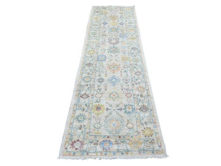 2'8" x 9'9" New Hand Knotted Grey Wool Runner Oriental Rug - MOA10269852