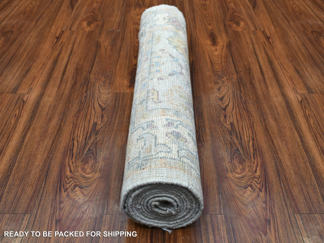 2'8" x 9'9" New Hand Knotted Grey Wool Runner Oriental Rug - MOA10269852
