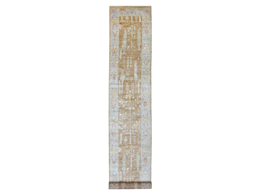 2'7" x 17'2" New Hand Knotted Brown Wool Runner Oriental Rug - MOA10269861